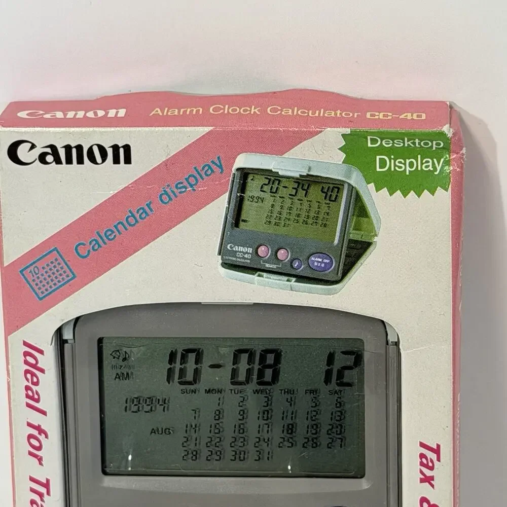 Canon CC-40 Alarm Clock Calculator Foldable Travel NOS Gray Pink Blue
